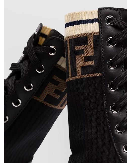 Fendi Black Leather Rockoko Combat Ankle Boots