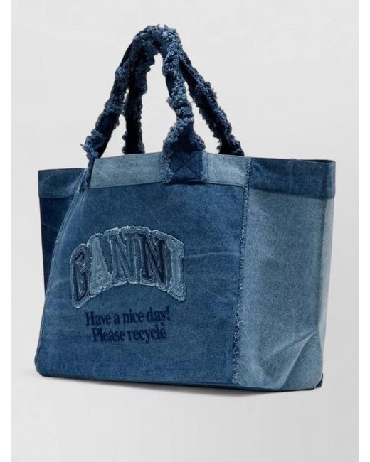 Ganni Blue Cabas Denim Beach Bag