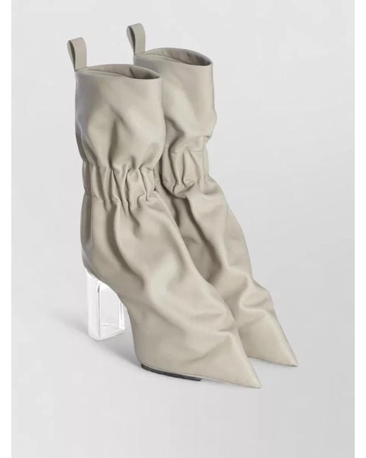 Rick Owens White Leather Cuffed Pull On Boots Ruched