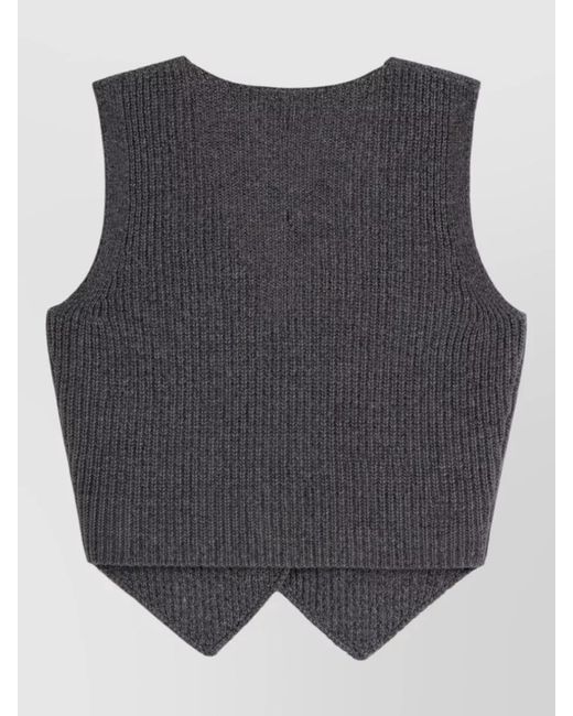 THE GARMENT Gray Como Cropped Ribbed Knit V Neck Vest
