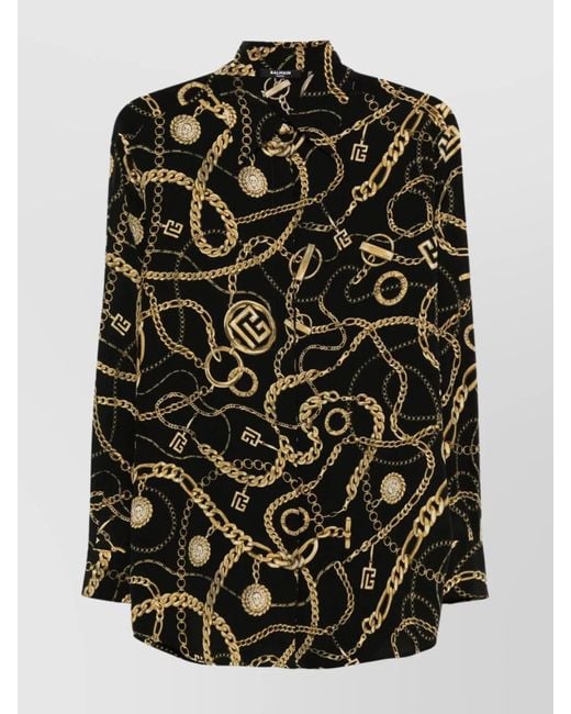 Balmain Black Shirt Chain Print Buttons