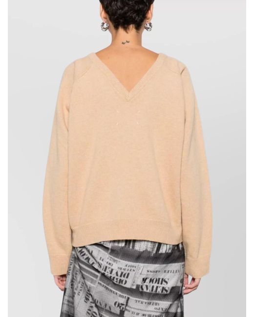 Maison Margiela Natural Wool Fine-Knit V-Back Crew-Neck Jumper