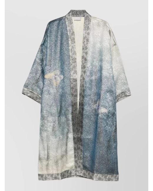 Pierre Louis Mascia Blue Long Kimono Jacket Textured Fabric Print