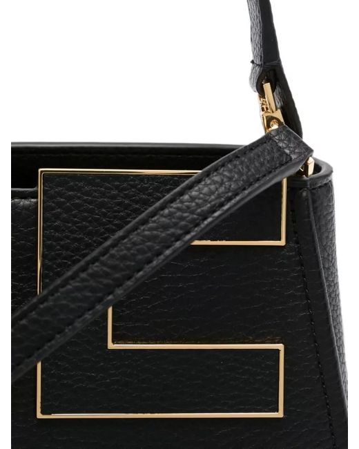 Elisabetta Franchi Black Faux Leather Shoulder Bag Structured Top Handle