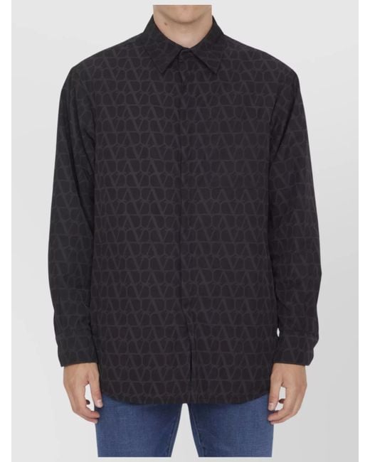 Valentino Garavani Blue Printed Regular-Fit Shirt for men