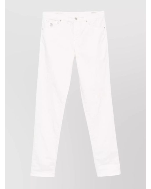 Brunello Cucinelli White Straight-Cut Trousers With Multiple Pockets for men