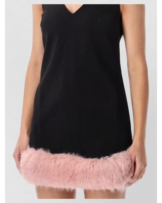 Self-Portrait Black Mini Dress Faux Fur Trim Pockets
