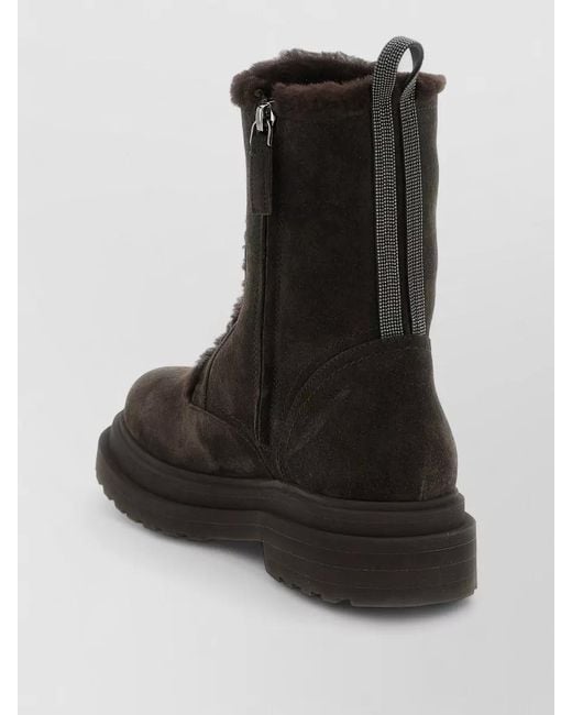 Brunello Cucinelli Black Precious Loop Suede Amphibious Ankle Boots