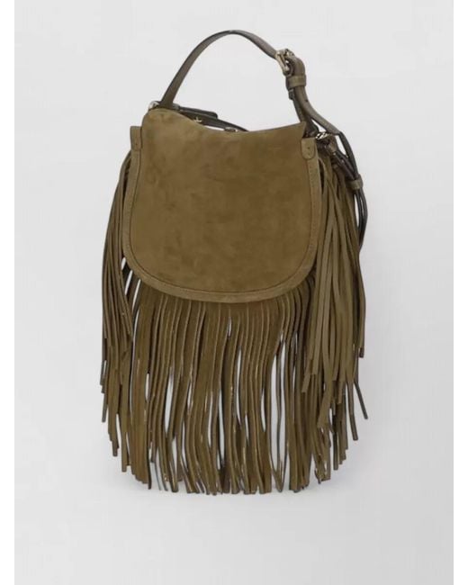 Etro Green Suede Shoulder Bag Fringe Strap Handle