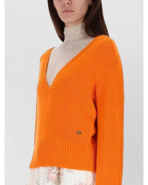 Ganni Orange Cashmere Sweater Long Sleeves V Neck