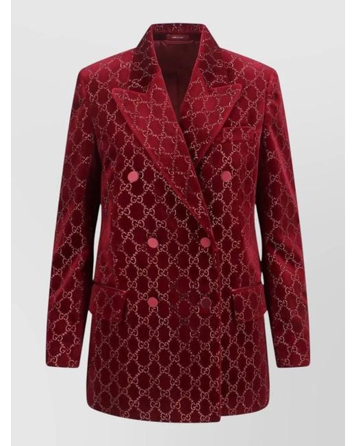 Gucci Double Breasted Blazer Embroidered Pattern Velvet