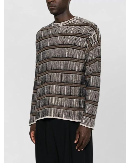 Giorgio Armani Gray Striped Crew Neck Long Sleeve Top for men