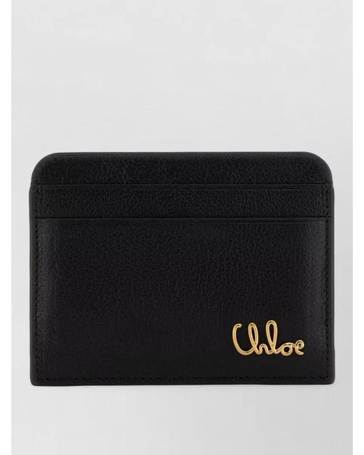 Chloé Black Leather Card Holder Compact Design Accessory