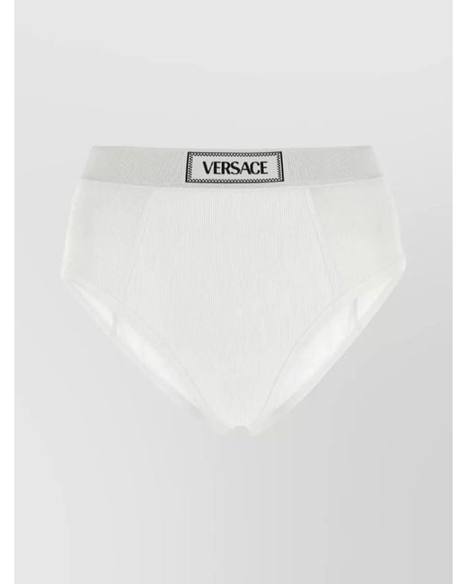 Versace White Ribbed High-Rise Briefs