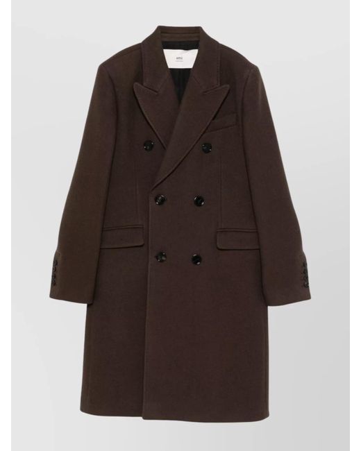 AMI Brown Long Double-Breasted Coat With Central Vent