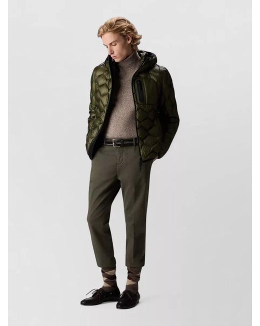 Peuterey Green Hooded Jacket Chest Pocket Quilted Design for men
