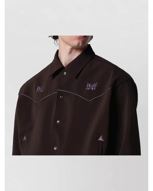 Needles Black Pointed Collar Jacket Long Sleeves Embroidery for men