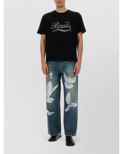3.PARADIS Multicolor Crystal Logo Crew Neck Graphic T Shirt for men
