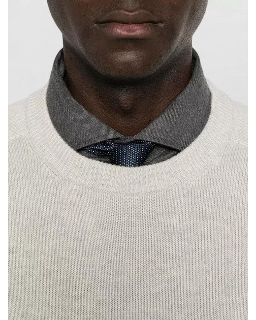 Brunello Cucinelli Natural Cashmere Crew Neck Long Sleeve Jumper for men