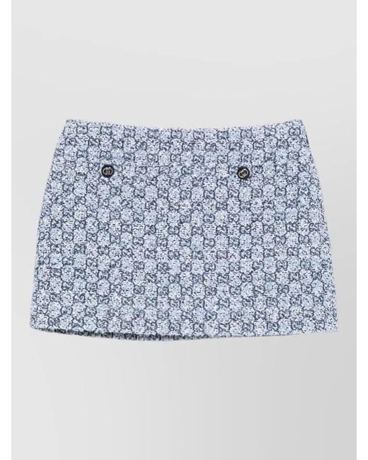 Gucci Blue High Waist Textured Mini Skirt Buttons