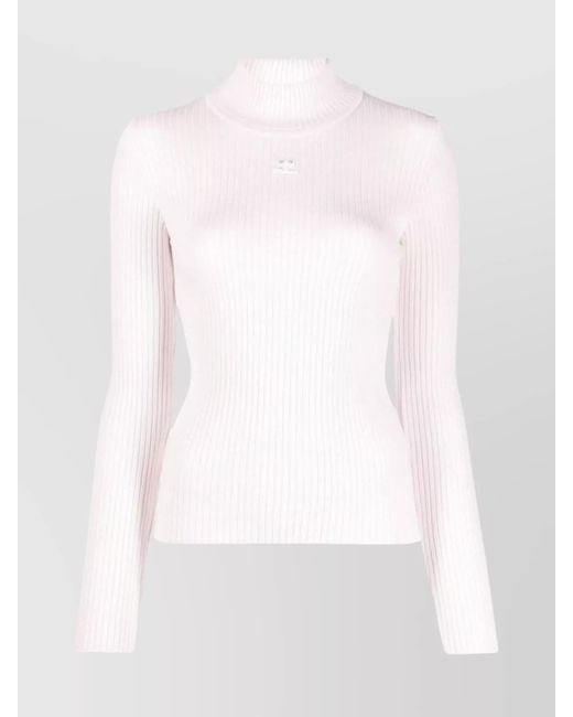 Courreges White Ribbed Turtleneck Long-Sleeve Knitted Top