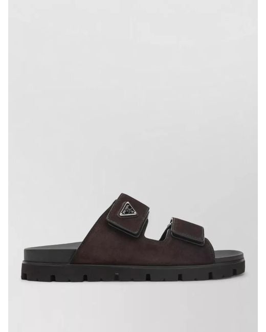 Prada Black Double Strap Open Toe Leather Sandals for men