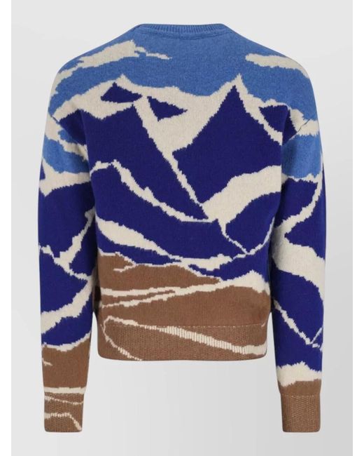 Moncler Blue Mountain Pattern Crewneck Sweater Ribbed Trims for men