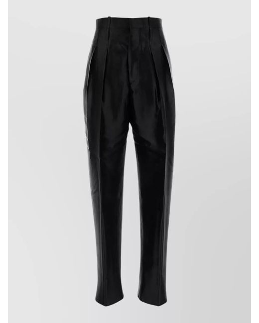 Bottega Veneta Black Taffeta Pants Pleated Design Belt Loops