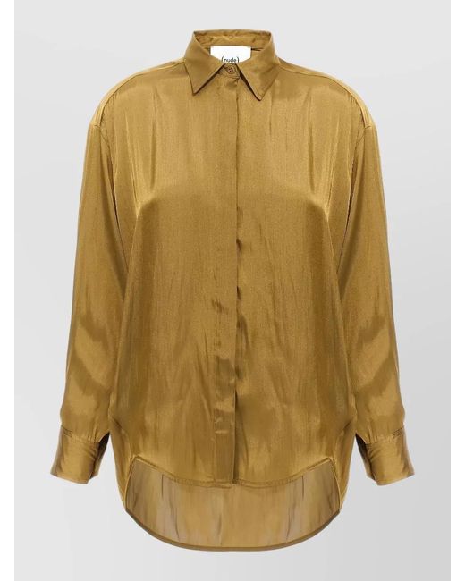 Nude Multicolor Satin Shirt Collared Neck Long Sleeves