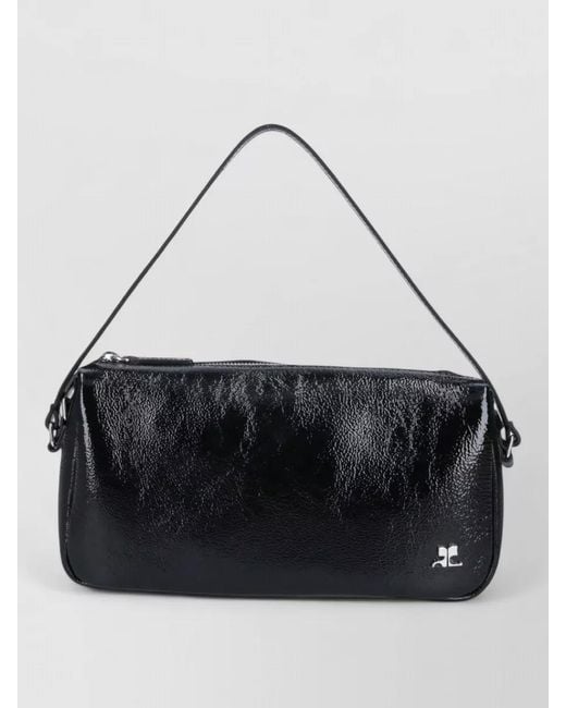 Courreges Black Rectangular Shoulder Bag Glossy Finish Strap