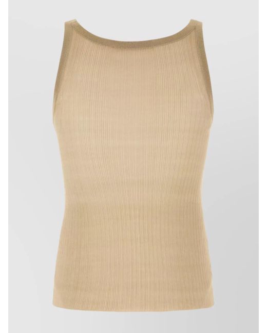 Max Mara Natural Ribbed Semi-Sheer Silk Tank Top