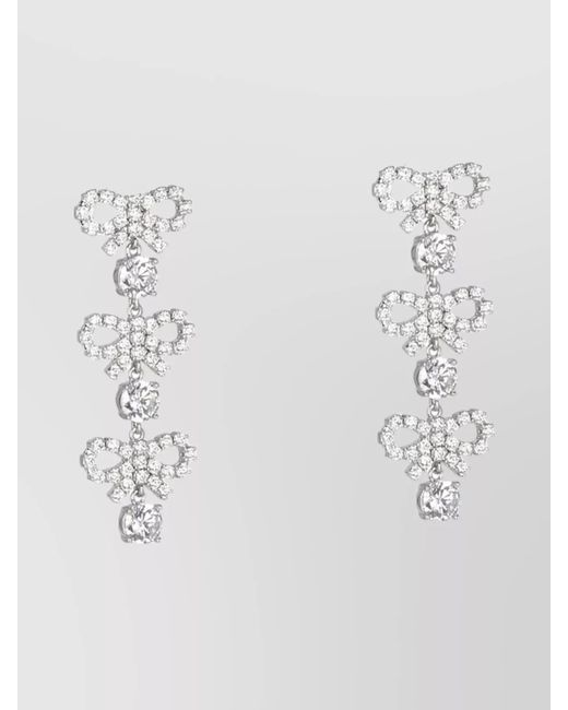 Self-Portrait White Crystal-Embellished Bow Earrings