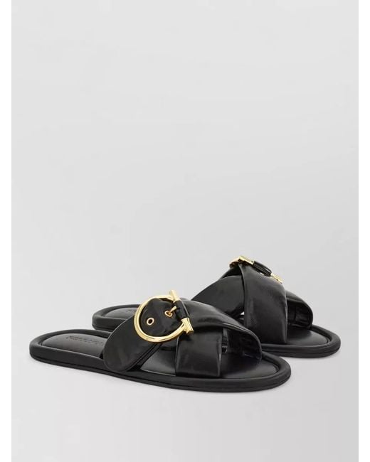 Ferragamo Black Elyzia Nappa Leather Slides Detail