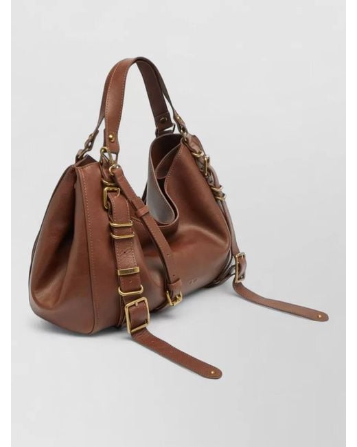 DIESEL Brown D-One Medium Leather Shoulder Bag