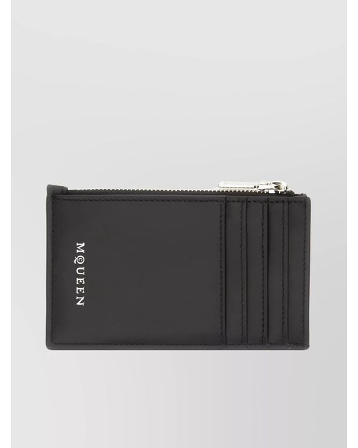 McQueen Black Leather Skull Cardholder for men