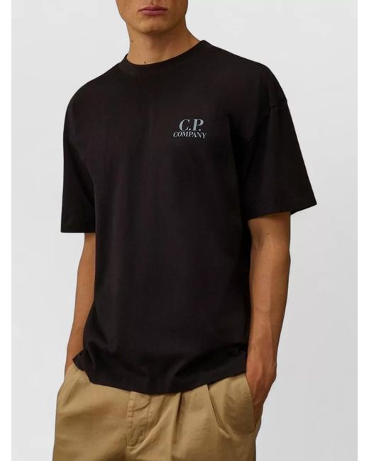 C P Company Black Logo Cotton Crew Neck Short Sleeve T-Shirt for men