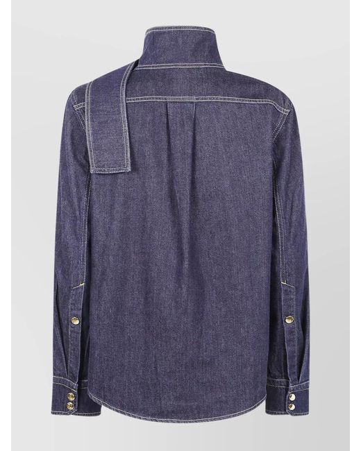 Patou Blue Ascot Collar Blouse