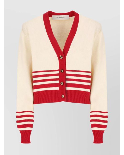 Golden Goose Deluxe Brand Red Cotton V Neck Striped Cardigan
