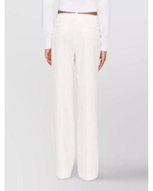 P.A.R.O.S.H. White Straight Cotton Blend Trousers With High Waist