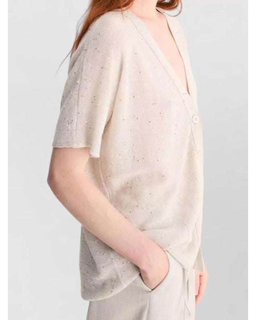 BIANCALANCIA Natural V Neck Cardigan Short Sleeves Front Pocket