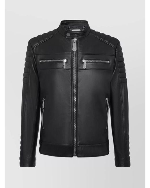 Philipp Plein Black Leather Jacket for men