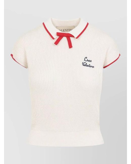 Valentino Natural Ribbed Polo Knit Top