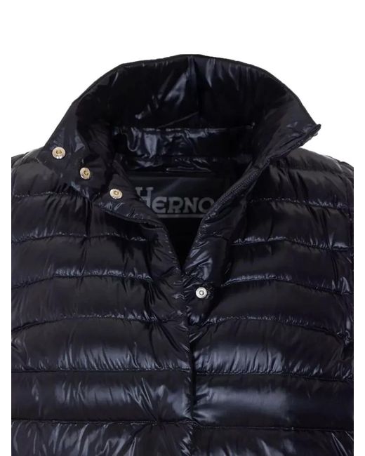 Herno Blue Hooded Rain Cape High Neck Padded