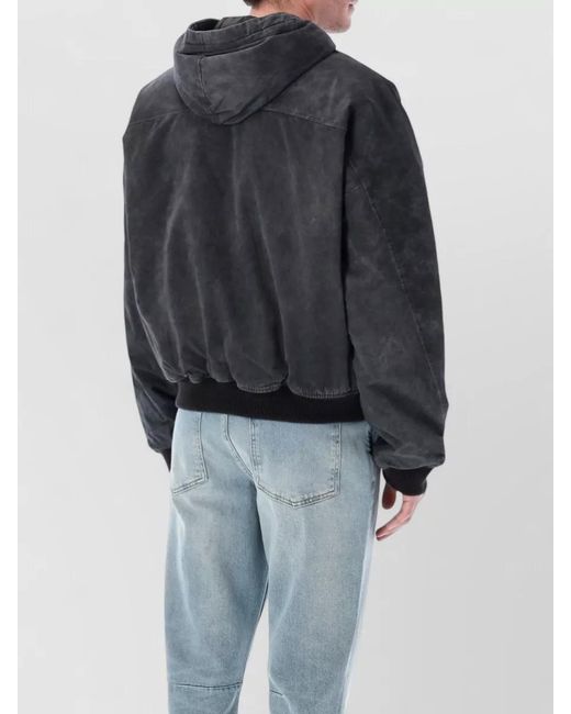 Represent Black Hooded Bomber Jacket Metal Ring Detail for men