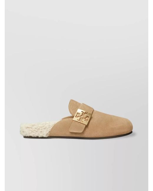Tory Burch White Suede Leather Shearling-Lined Mules