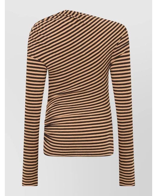 Pinko Brown Polo Knit Sweater Wool Blend Stripes