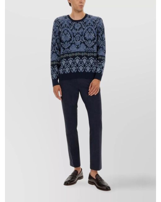 Etro Blue Jacquard Knit Jumper for men