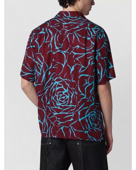 Dries Van Noten Blue Shirt Bold Print Short Sleeves Menswear for men