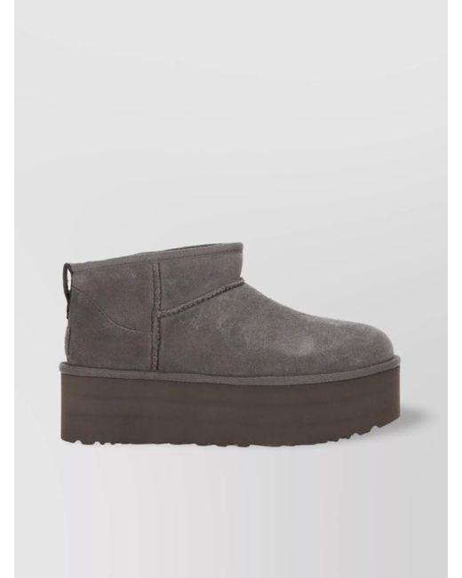 Ugg Gray Leather Platform Ankle Boots