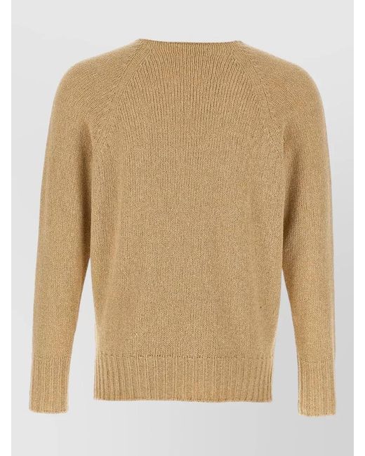 Ma'ry'ya Natural Bouclé Sweater Raglan Sleeves Ribbed Trims for men